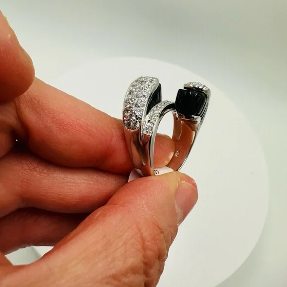 NWT Luxury Black Onyx Cubic Zirconia Bypass Ring - Picture 17 of 17